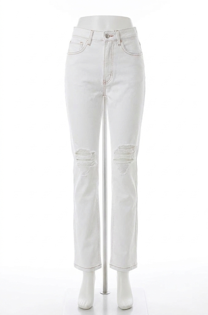 NEW WE WORE WHAT wide leg distressed jeans in white